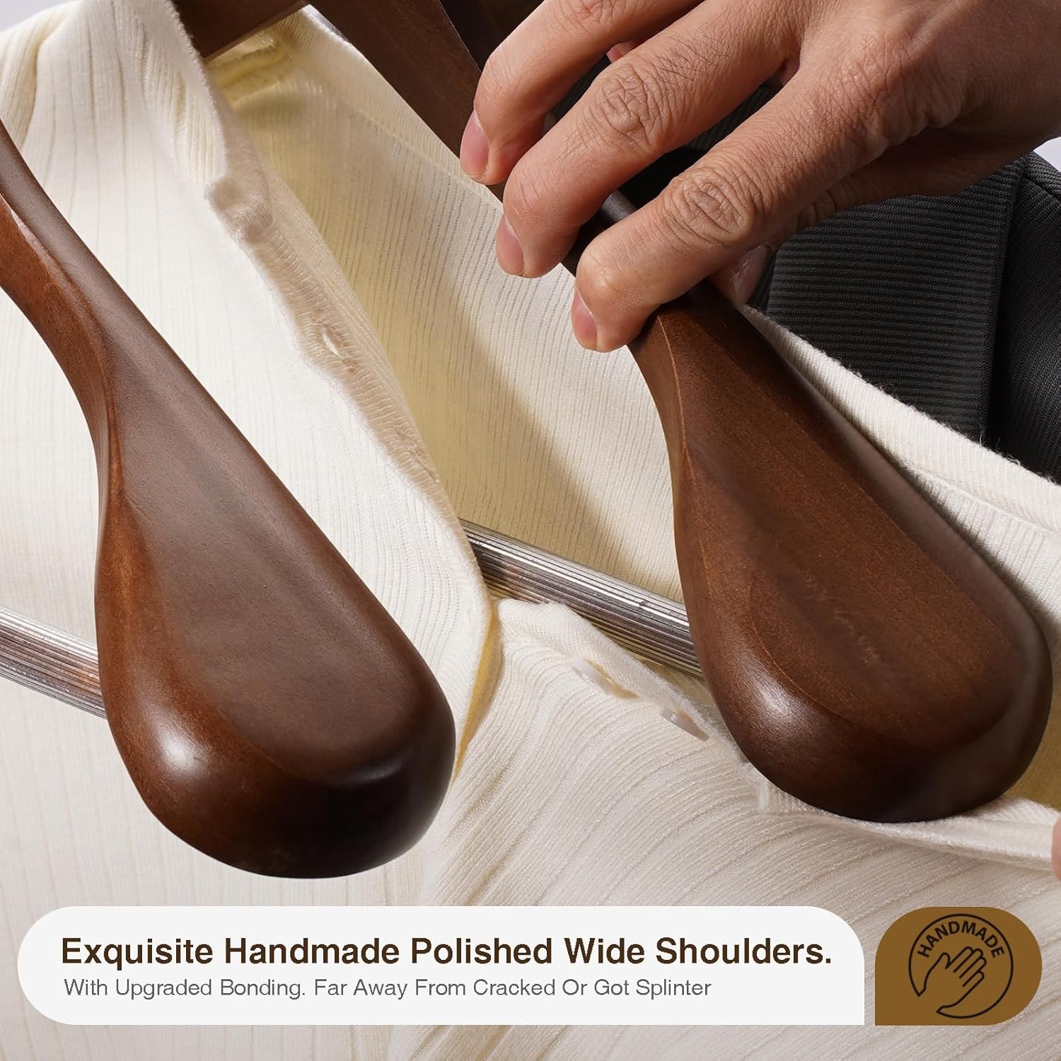 24-60x Solid Wood Outerwear Hangers 2.4" Wide Shoulder Clothes Hanger Suit Pants