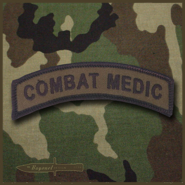 Combat Medic Embroidered Tab / Army Medic Navy Corpsman Hook & Loop BACKED - OD