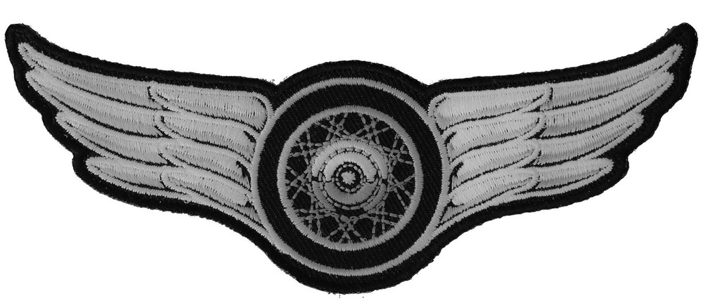 Winged Wheel Small Iron on Biker Patch- 5x2 inch - P3845