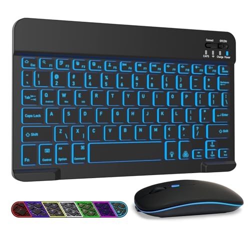 7 Colors Backlit Bluetooth Keyboard and Mouse Combo for Backlit+Black+Mouse