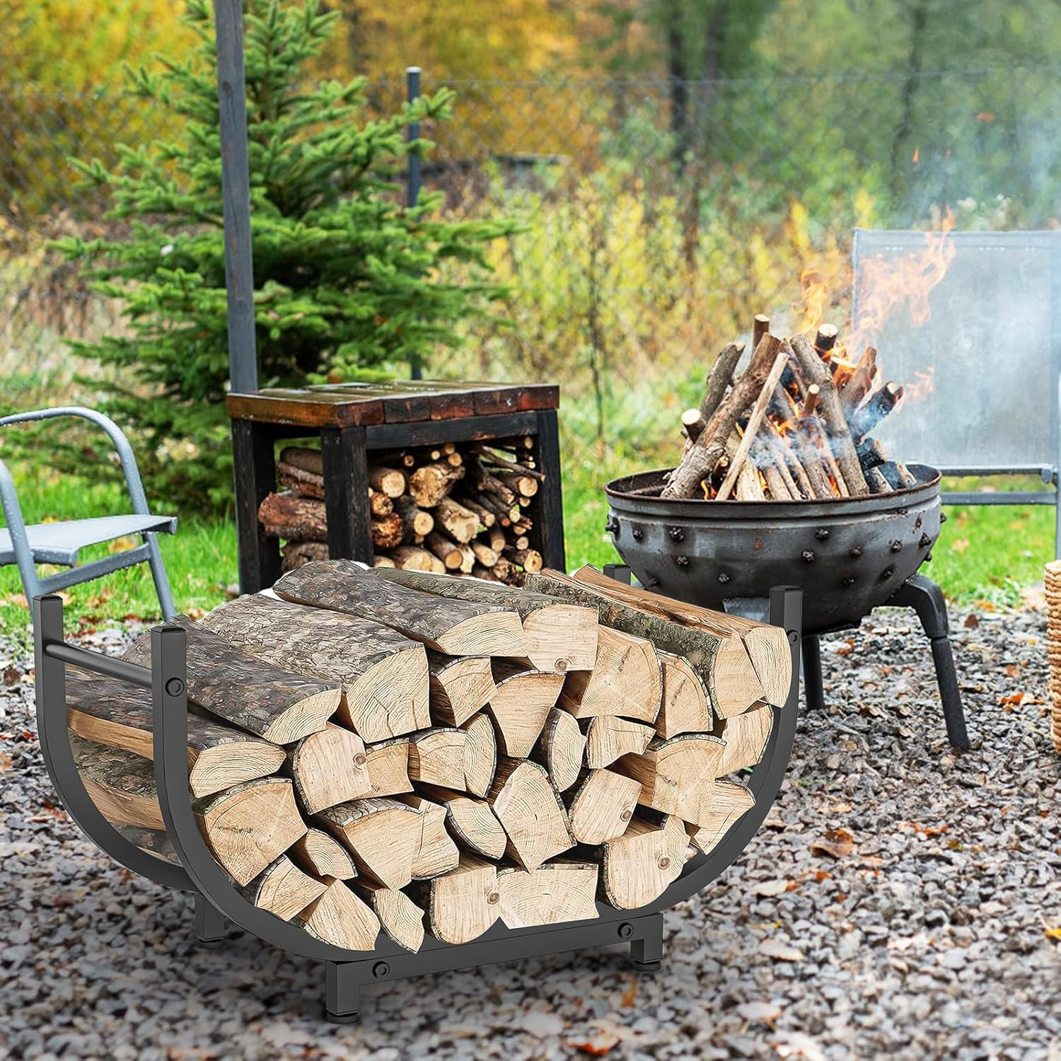 Firewood Rack 30in Outdoor Indoor Storage Rustproof Stable Log Holder Fireplace