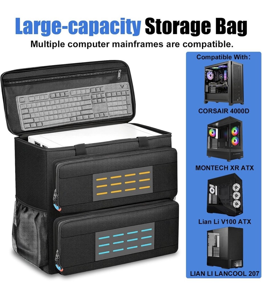 Computer Desktop Tower Large Carrying Case, PC Travel Case Backpack for ATX M...