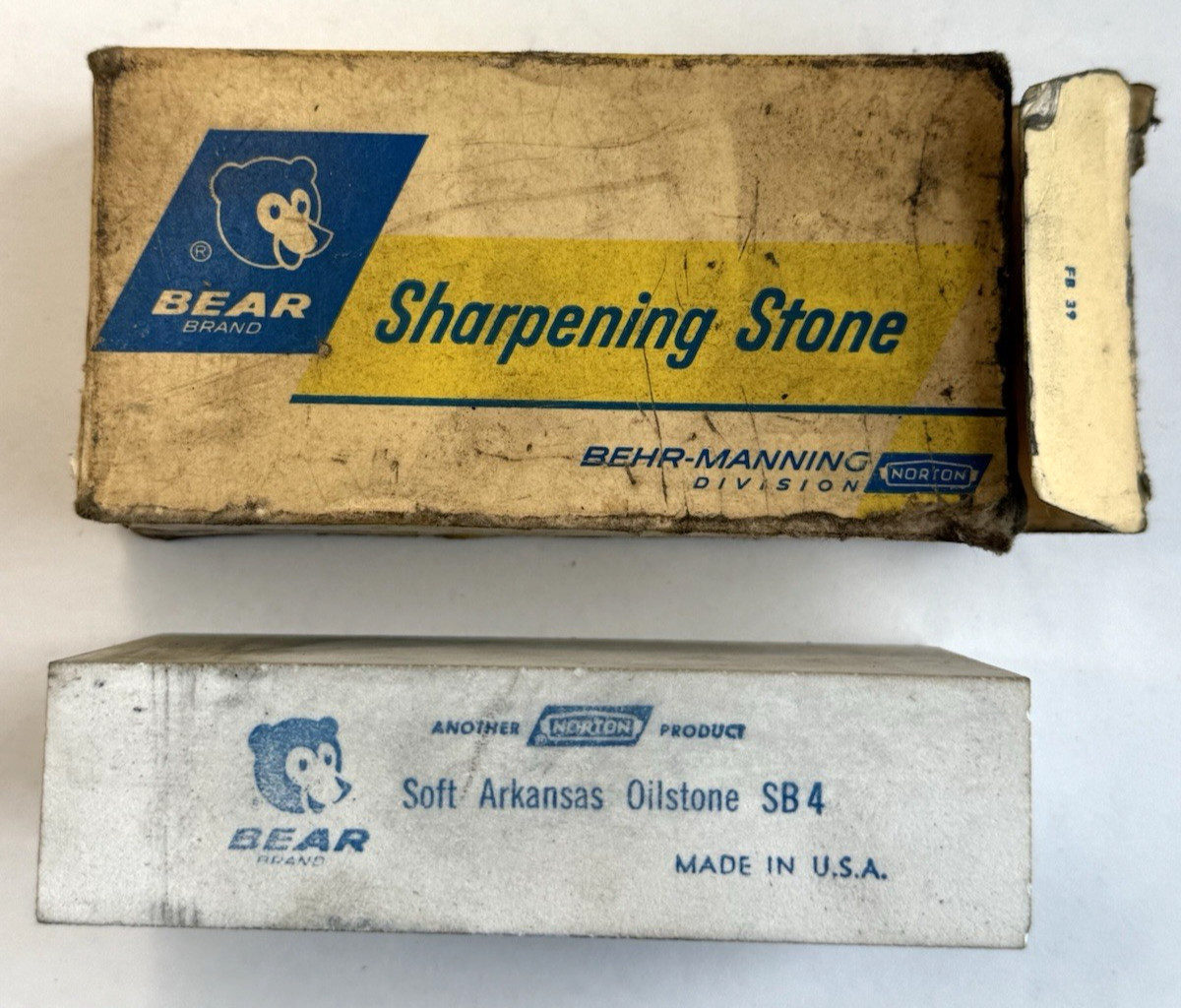 Vintage Norton Bear Brand Soft Arkansas Oilstone SB4 Made In USA / Used