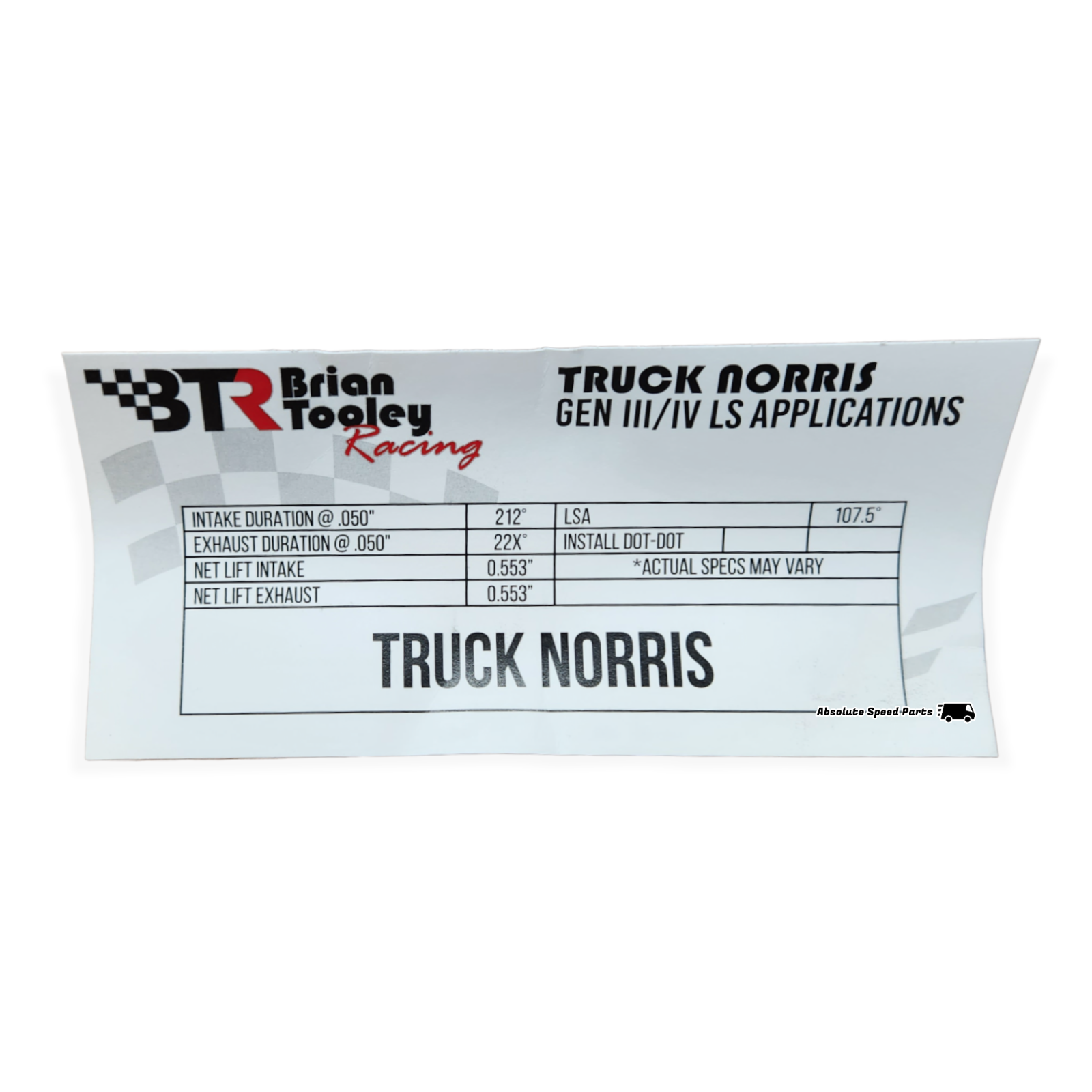 Brian Tooley Racing BTR TRUCK NORRIS Cam Kit for Silverado Sierra 4.8 5.3 6.0
