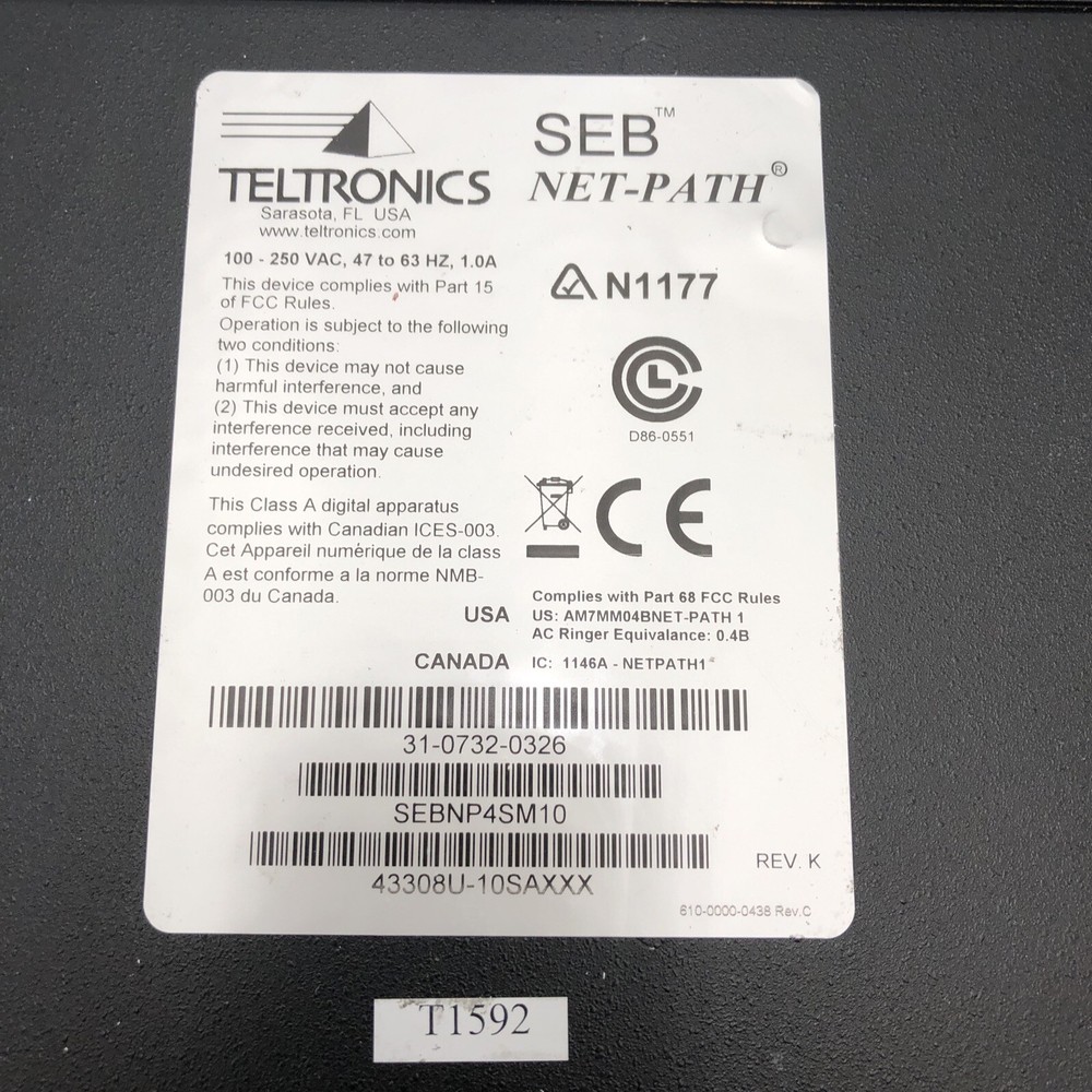Used Teltronics SEB NET-PATH SEBN1177 Buffer Switch Network POWER TESTED READ