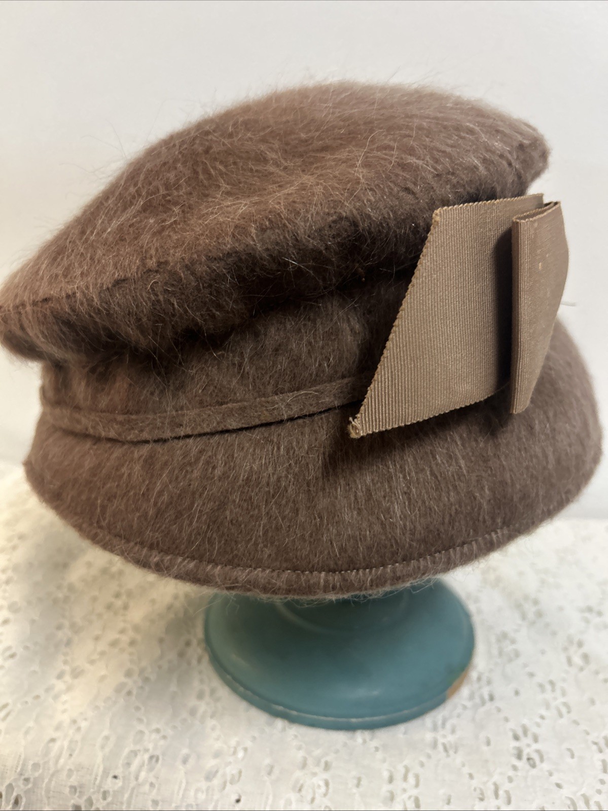 Henry Pollak New York Tan Women's Hat With Bow Vintage 100% Wool USA 50s-60s