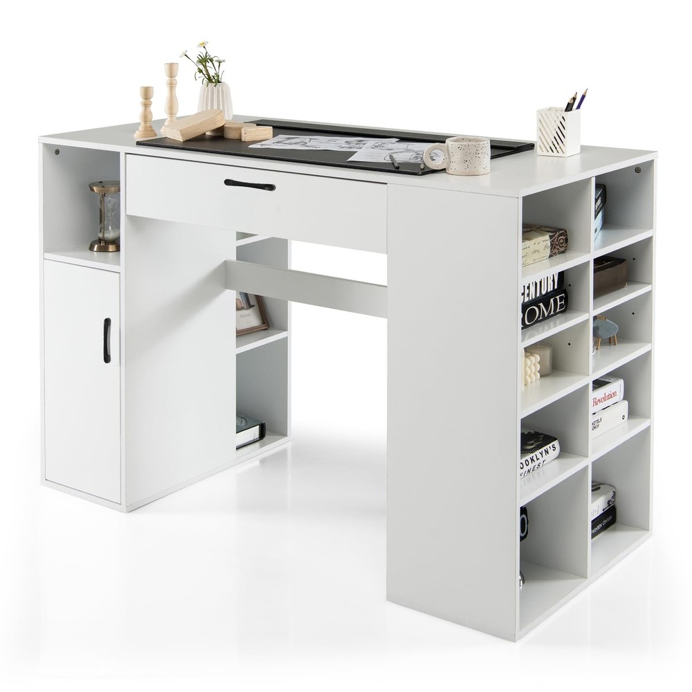 Craft Table with Storage, Artwork Sewing Table 14 Large & Small Storage Compa...