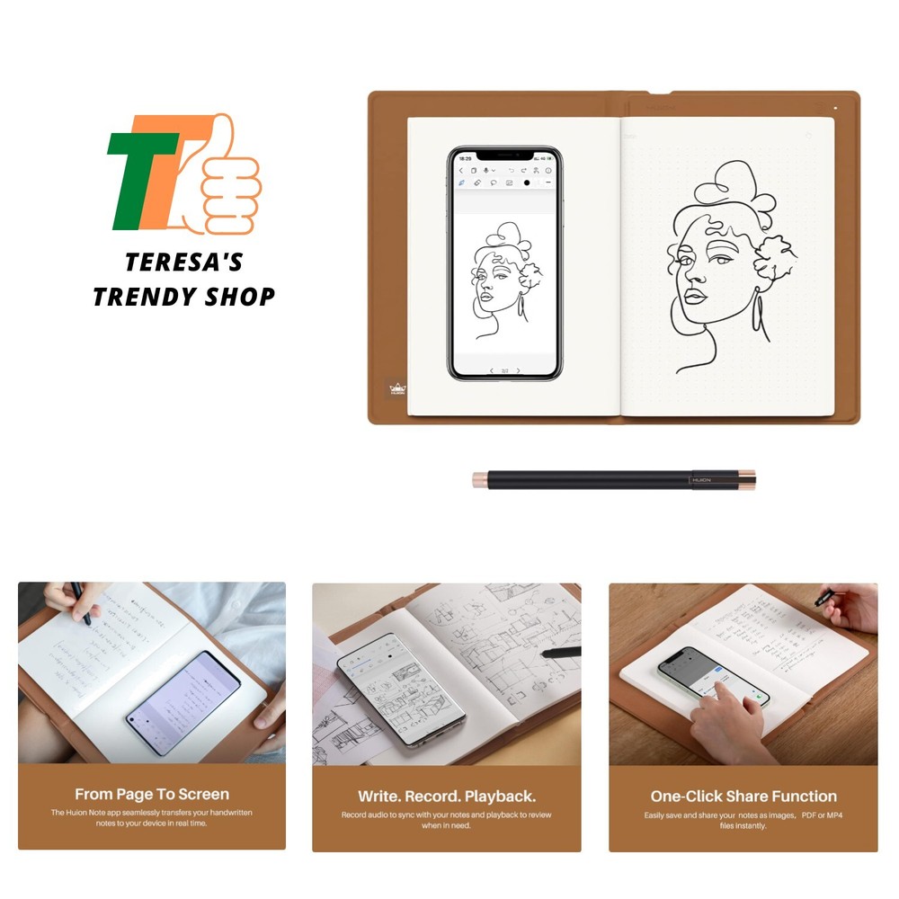 Note 2-in-1 Digital Notebook Drawing Tablet With Battery-free Pen, Bluetooth ...