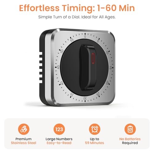 Mechanical Kitchen Timer with Magnet: Wind Up Cooking Timer Clock with Loud