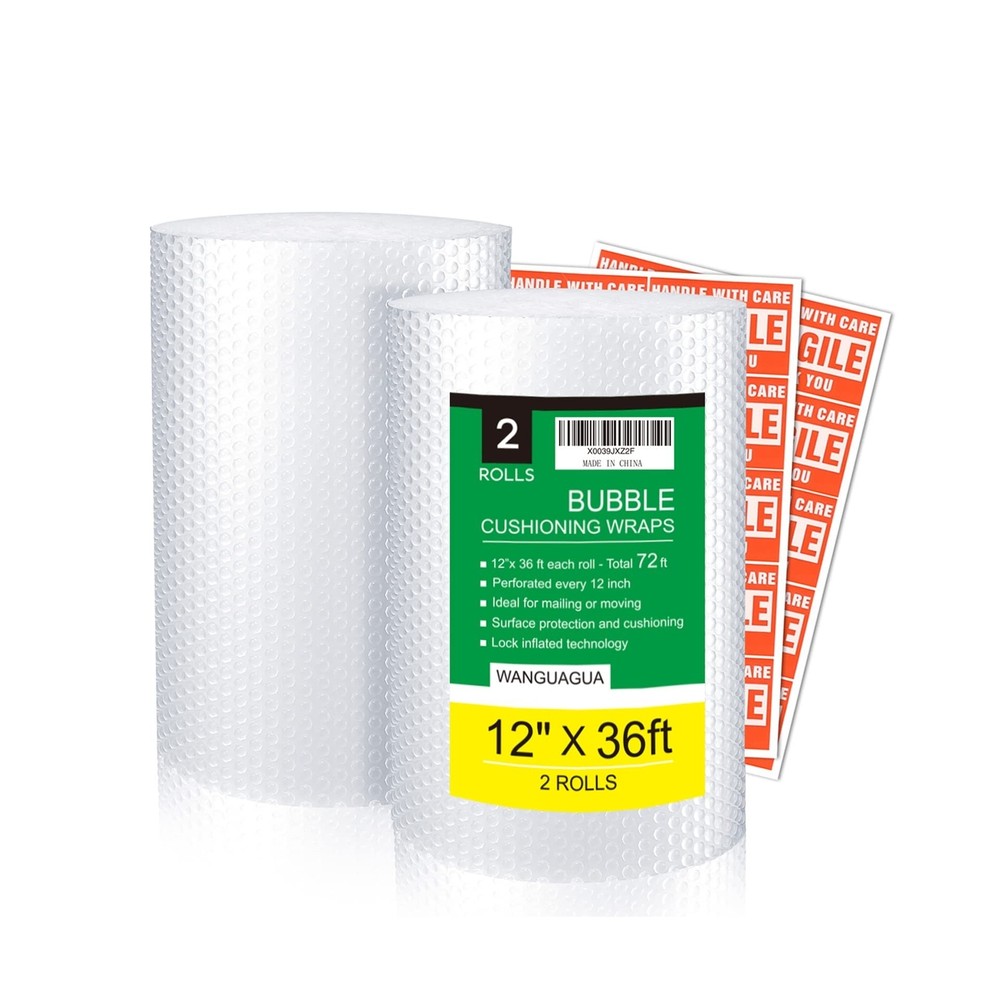 2 Pack 12 Inch x 72 ft Total Bubble Packing Nylon Wrap For Moving Boxes Shipp...