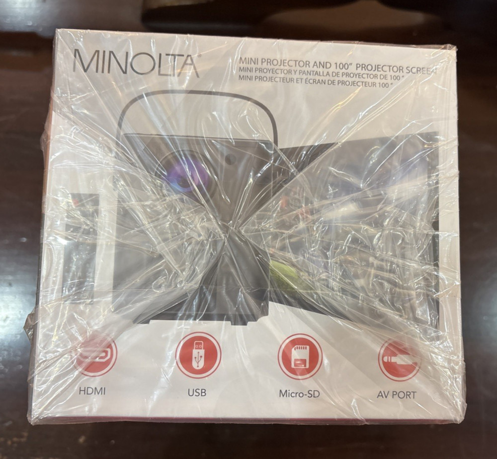 Minolta MN674 Portable Mini Projector HD Bundle Pack With 100" Screen Remote New