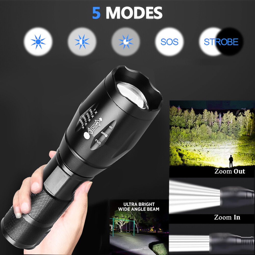 2-Pack Super-Bright 90000LM Light Lamp LED Tactical Flashlight 5 Modes Zoomable
