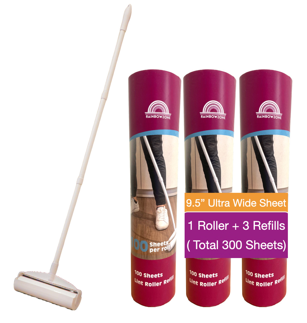 Sticky Lint Roller + 300 Sheets/ 600 Sheets  for Pet Hair Removal Floor Roller