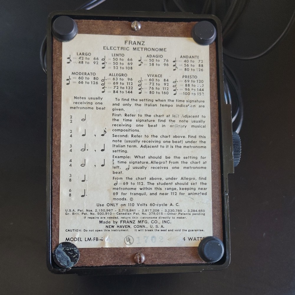Franz Electronic Metronome LM-FB-4 Black Bakelite Tested Working