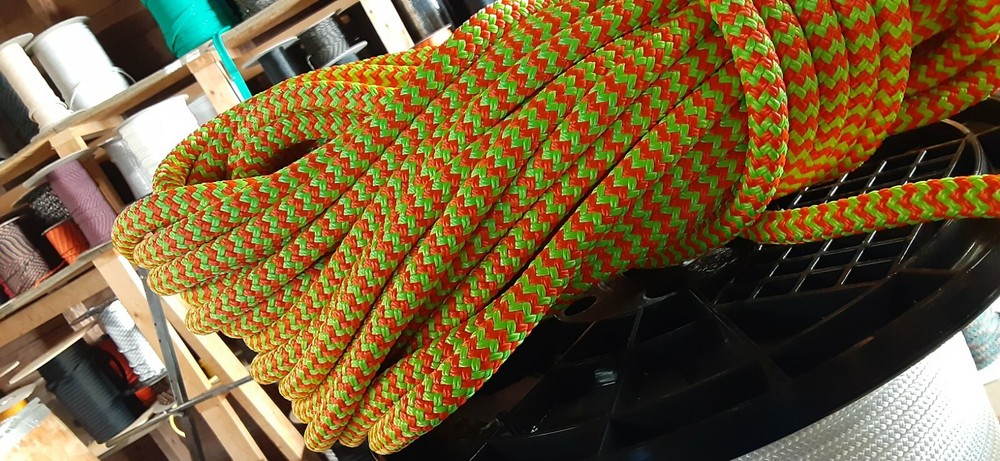 9/16 x 72ft. Double Braid-Yacht Braid Polyester Rope. Herringbone Lime/Orange
