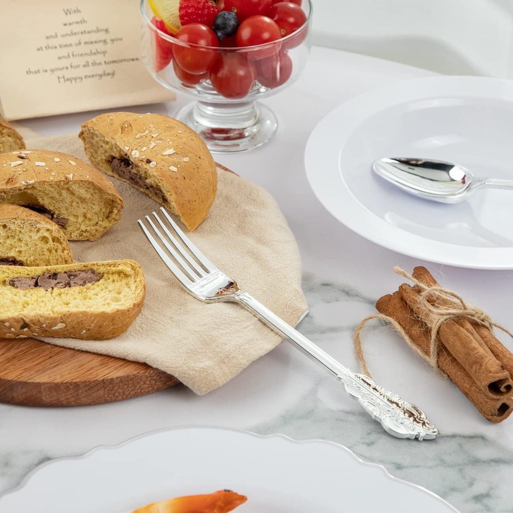 WDF 200 Pieces Silver Plastic Silverware Disposable - - 200PCS