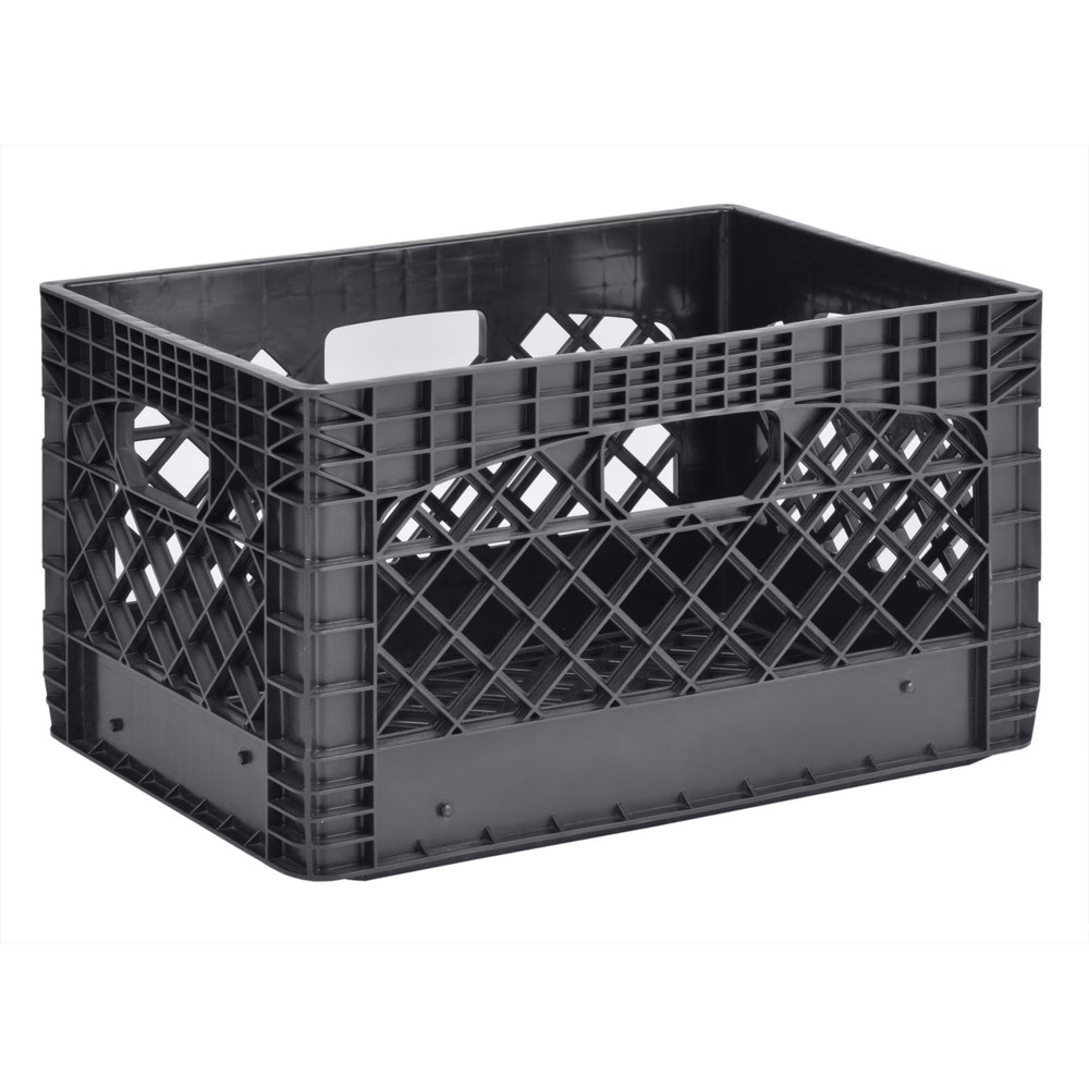 PLASTIC Milk Crate Heavy Duty Storage Bin Stackable 24QT Black