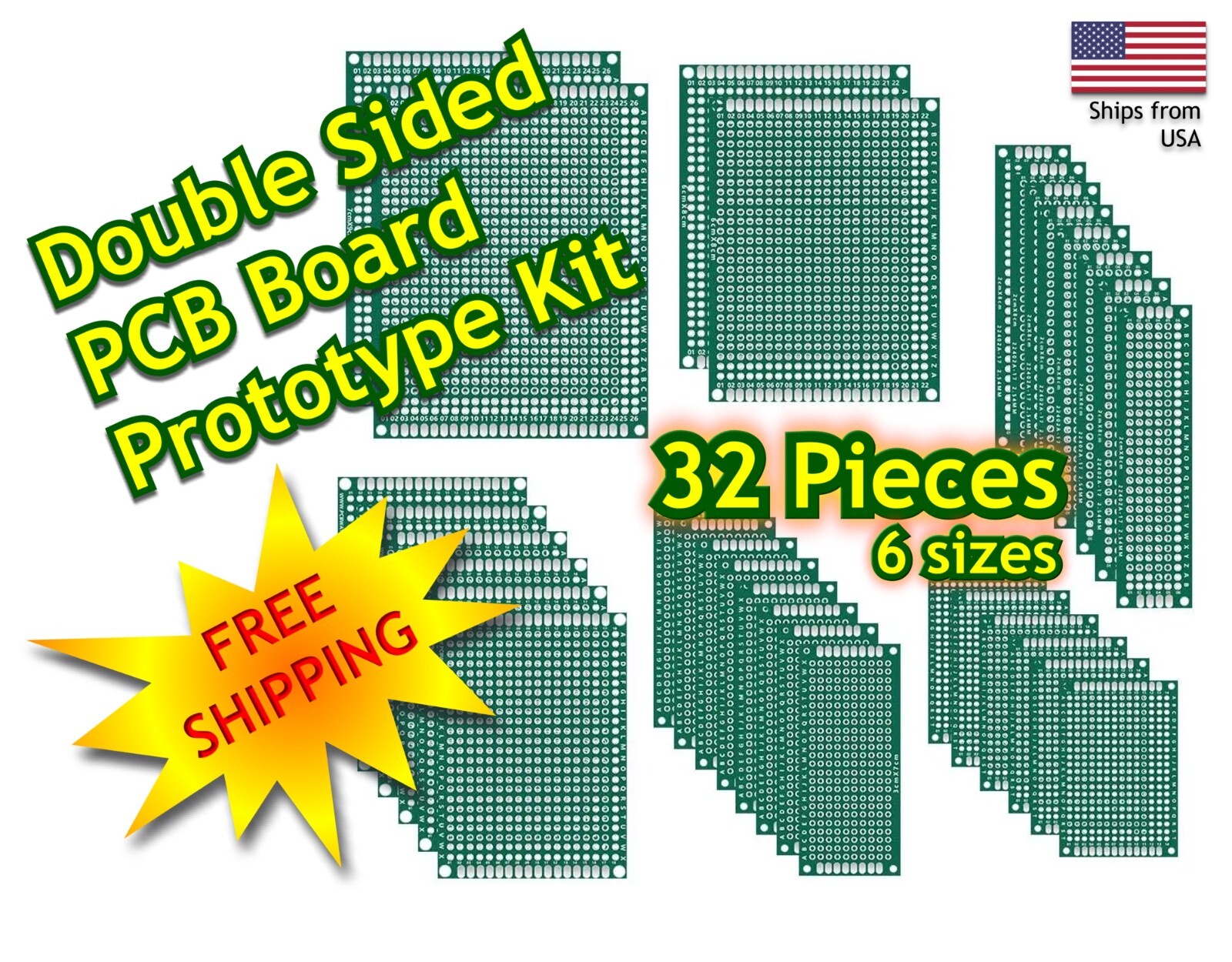 32pcs - Double Side Universal PCB Prototype Board Printed Circuit Protoboard DIY