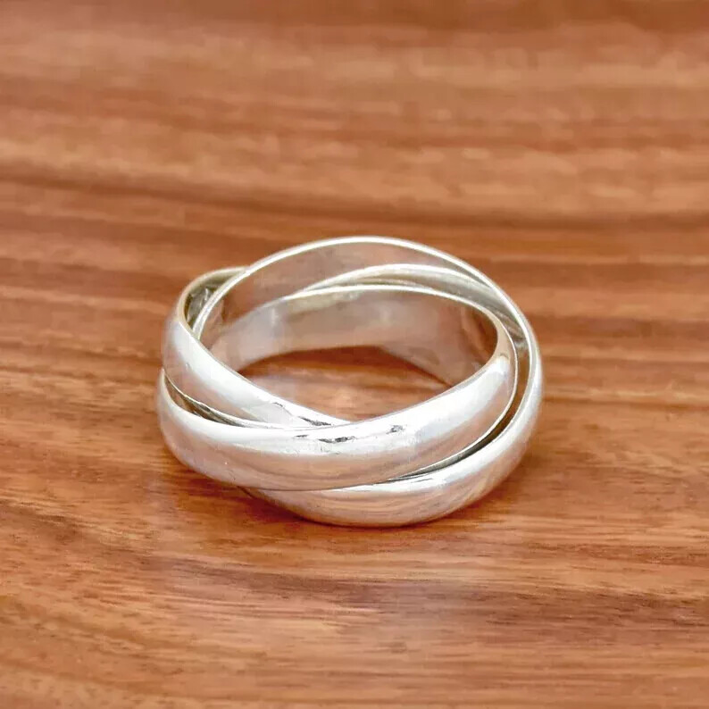 925 Sterling Silver Triple interlocked Ring, Three Rolling Ring, Multi Band Ring