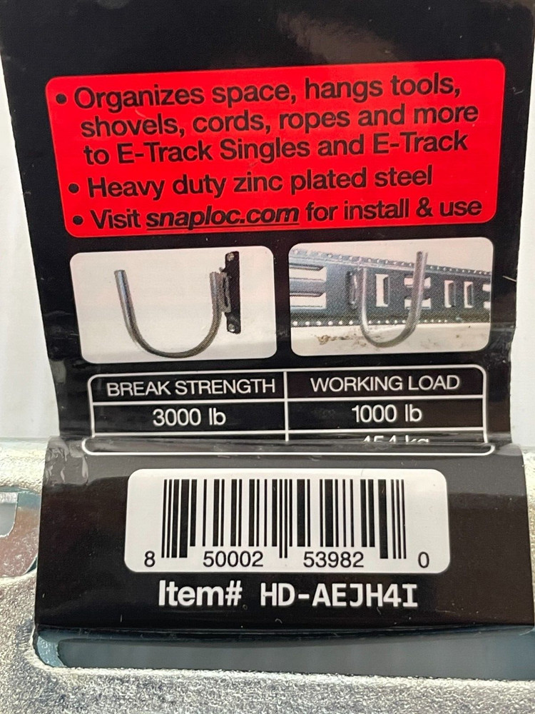Snap Loc Cargo Control E-Track Multi-Use Heavy Duty 4" Hanger Hook 233lb 2-Pack