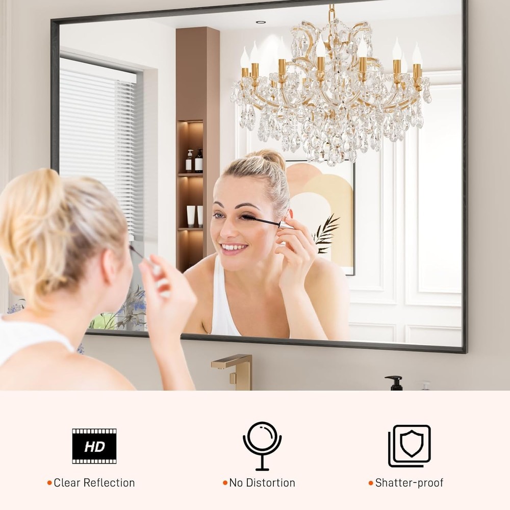 Bathroom Mirror 24X36 Inch Matte Black Framed Mirror Rectangular Wall Mirror