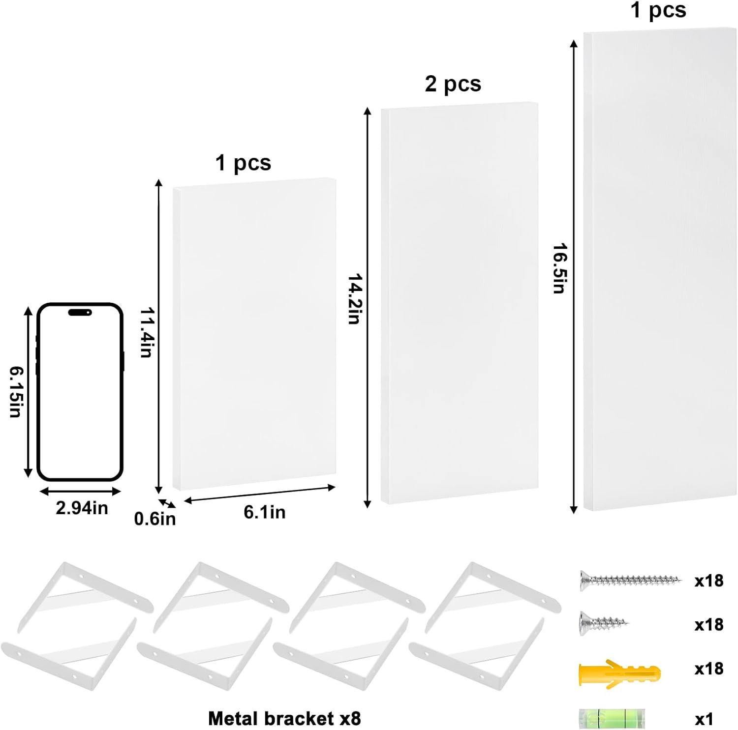 Floating Shelves for Wall, Different Sizes White Wall Shelves for Living Room, B