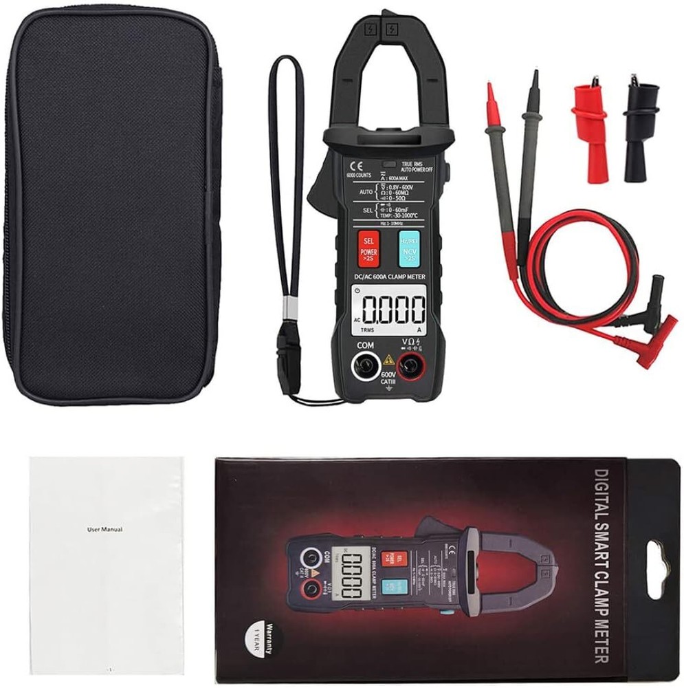 Digital Clamp Meter Professional 6000 Multimeter AC DC 600A Ohm Capacitance TEMP