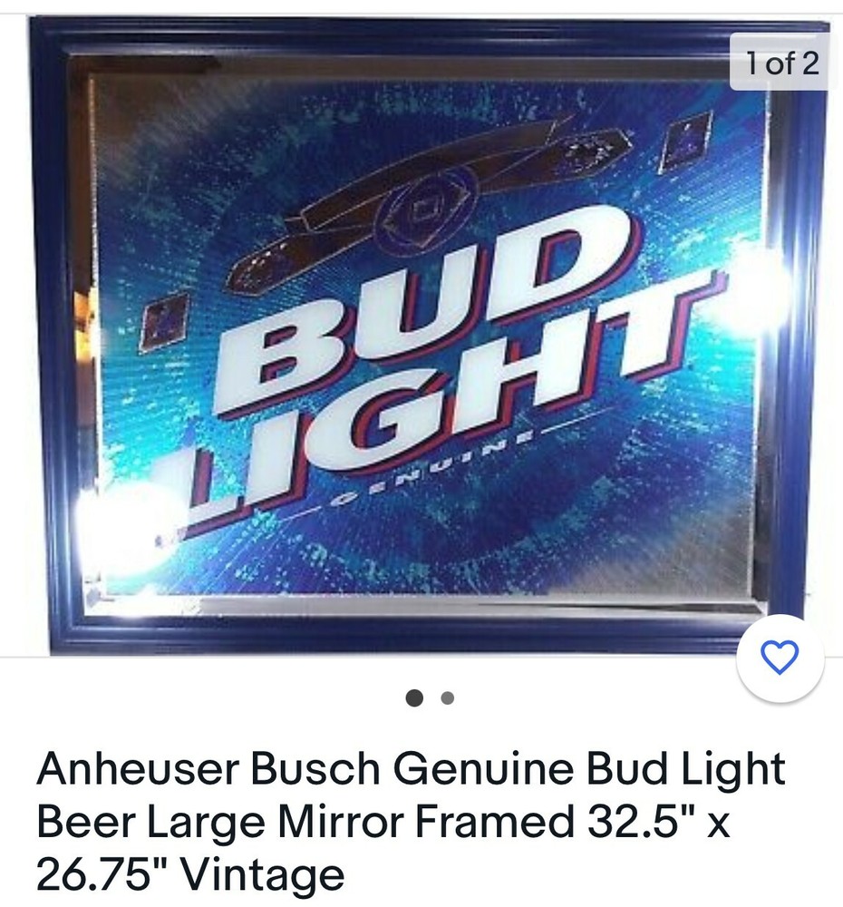 Bud Light Framed Mirror Vintage! 32.5 x 26.5