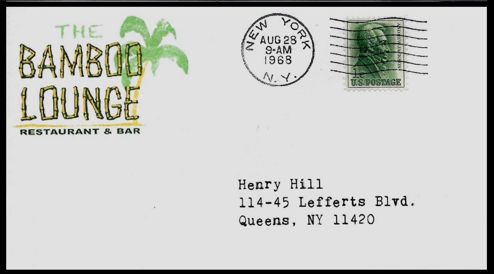Goodfellas Collector's Envelope Addressed to Henry Hill - Bamboo Lounge *A926
