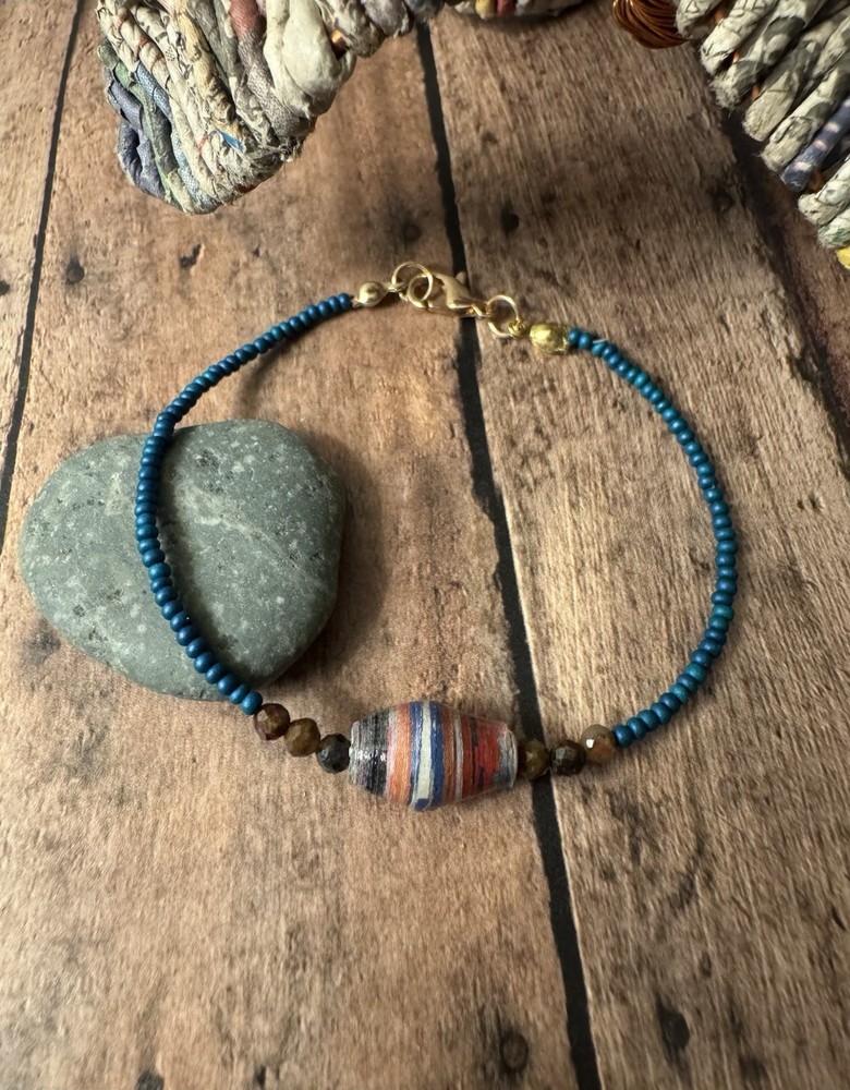 Handmade Minimalist Beaded Bracelet Tiny Earthy Gemstone Stackable Boho Jewelry