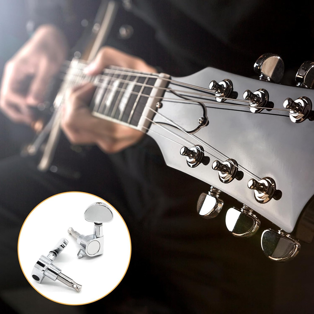 6Pcs 3+3 Guitar Tuning Pegs, Chrome Guitar Tuners Machine Head Knobs, String ...