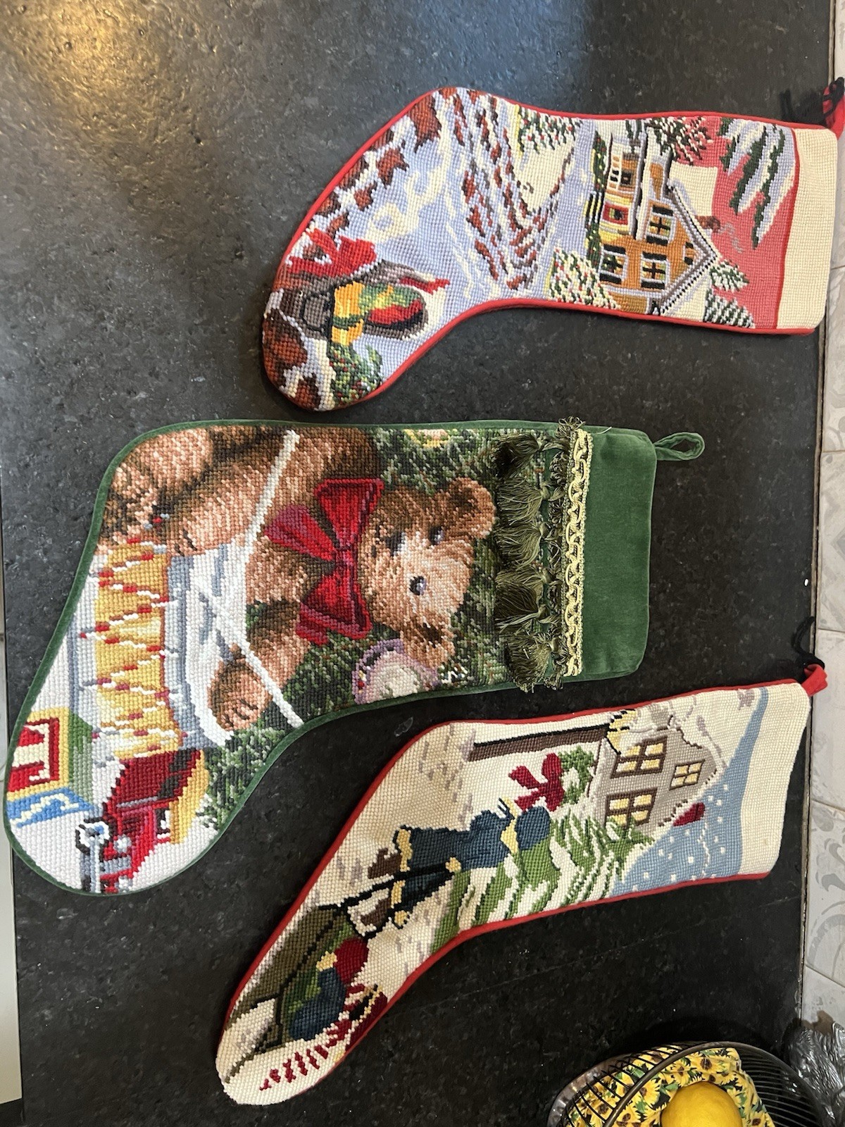 Set Of 3 Needlepoint Christmas Stockings -