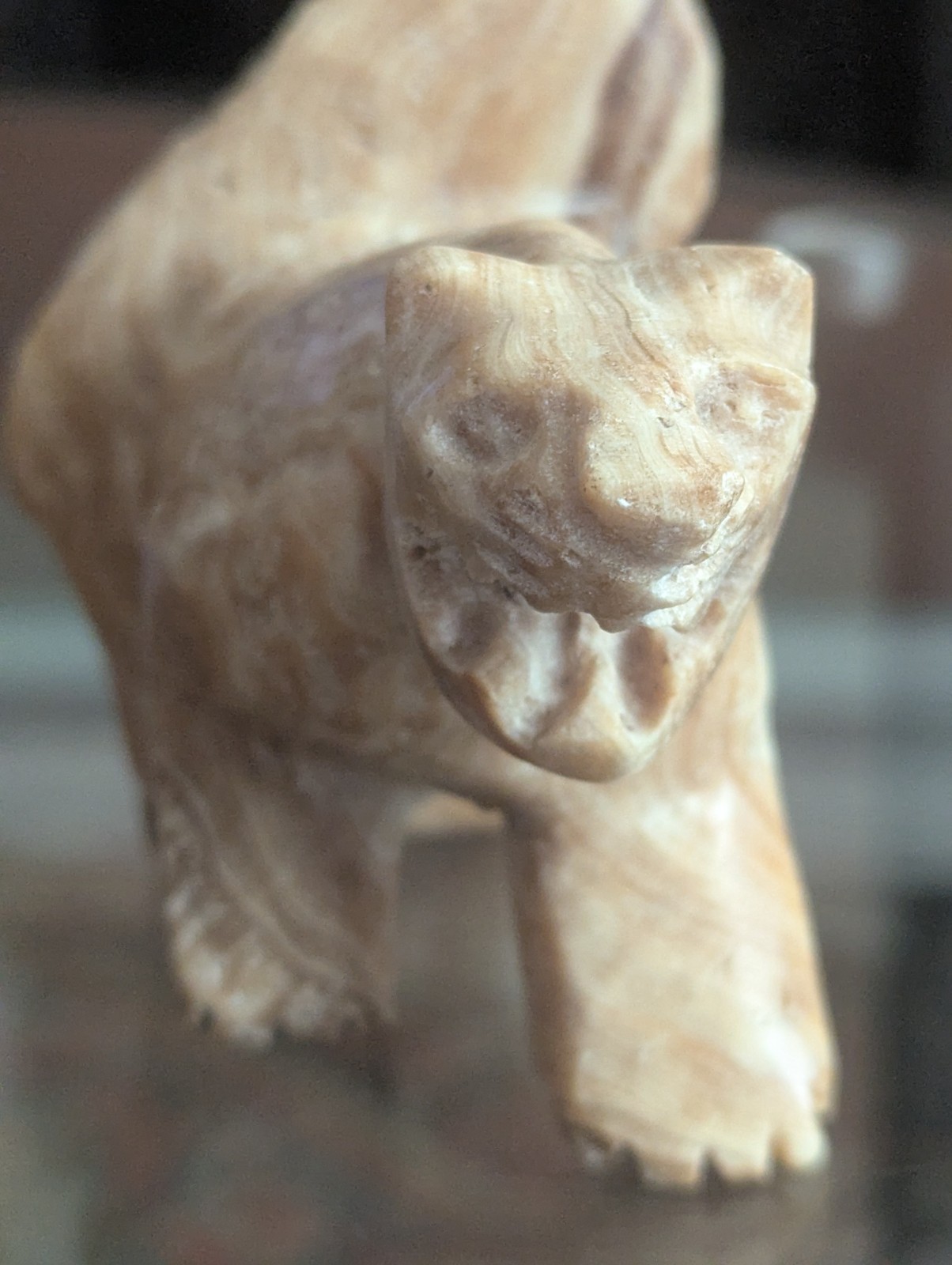 Vintage Carved Stone Panther Puma Cat Statue Figurine Mountain Lion Natural Art