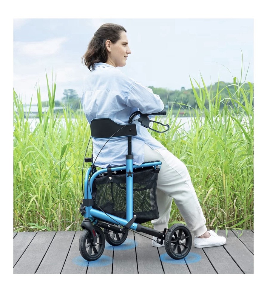 WALK MATE 3 Wheels Rollator Walker 10Lb SeatBackrest Lightweight Foldable Blue