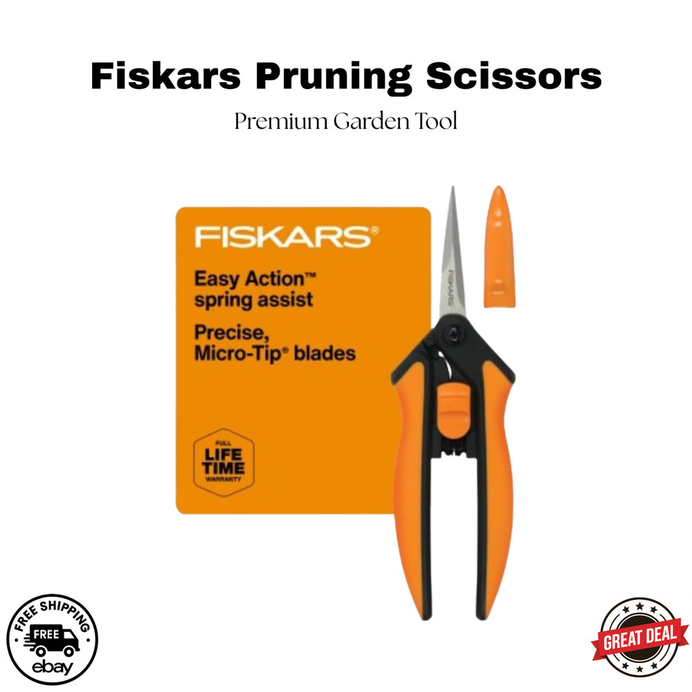 Fiskars Pruning Scissors | 6" Garden Snips Precision Micro Tip | Stainless Steel