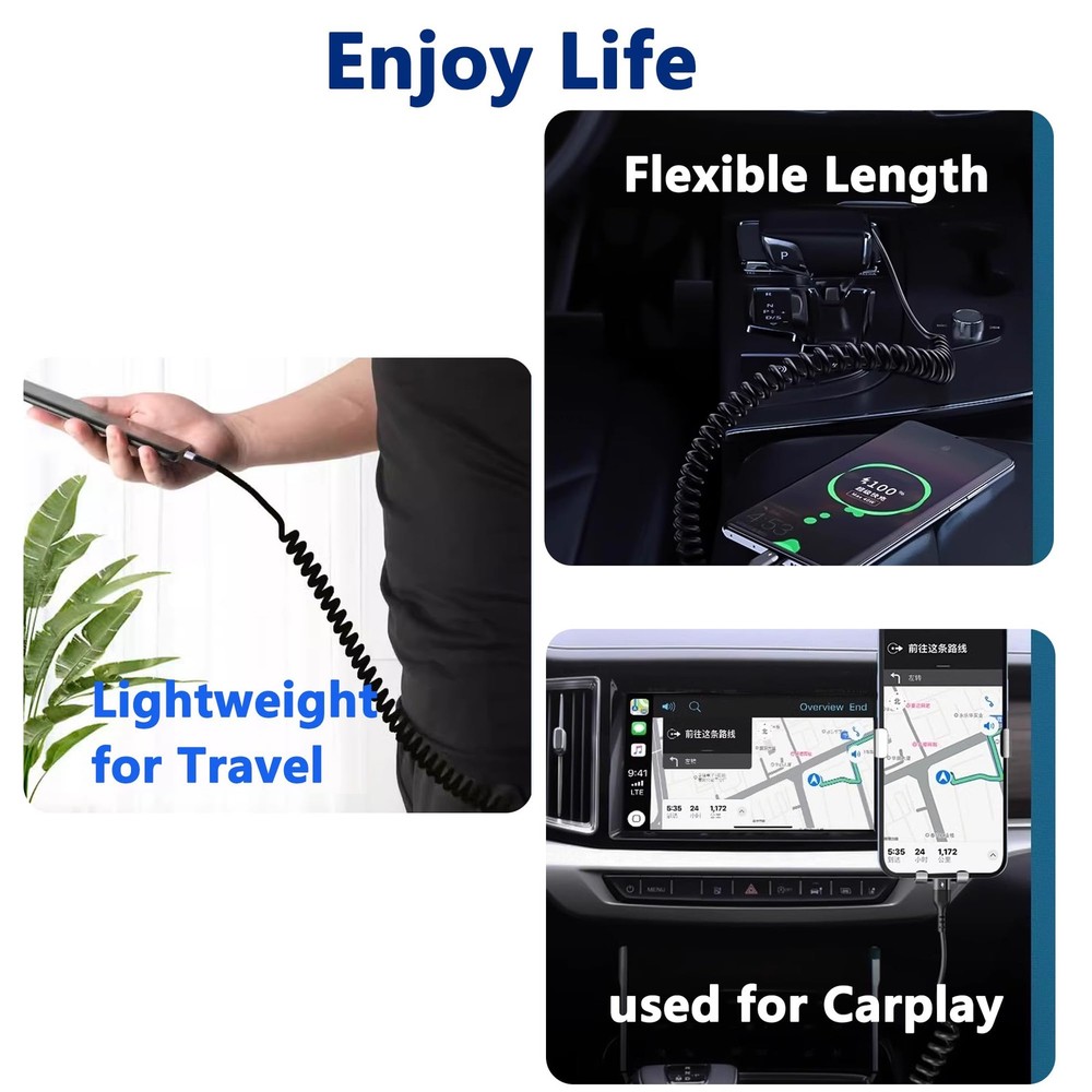 USB C To USB C Coiled Cable Right Angle Type C Spring 6A Fast Charging Cord