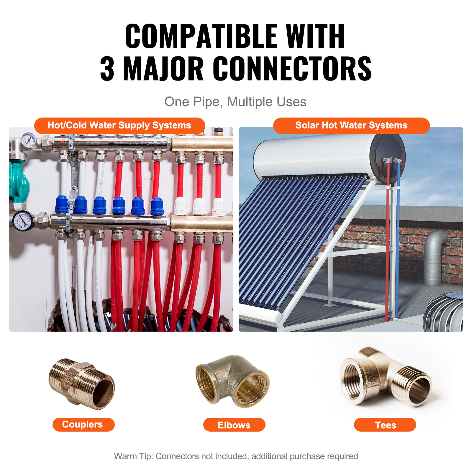 VEVOR 1/2” 2x100ft Blue & Red PEX-A Tubing/Pipe for Potable Water with Cutter