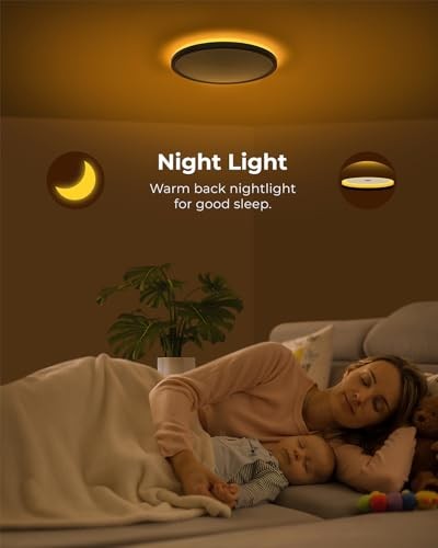2Pack Dimmable Flush Mount Ceiling Light Fixture with Night Light, 18W Black