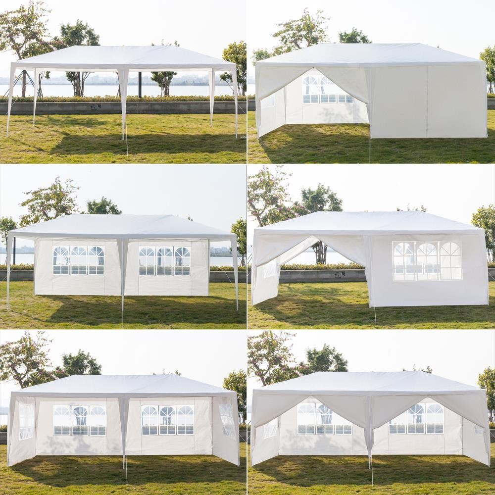 10x 20ft Party Canopy Tent PE Gazebo Wedding Canopy With 6 Removable Wall White