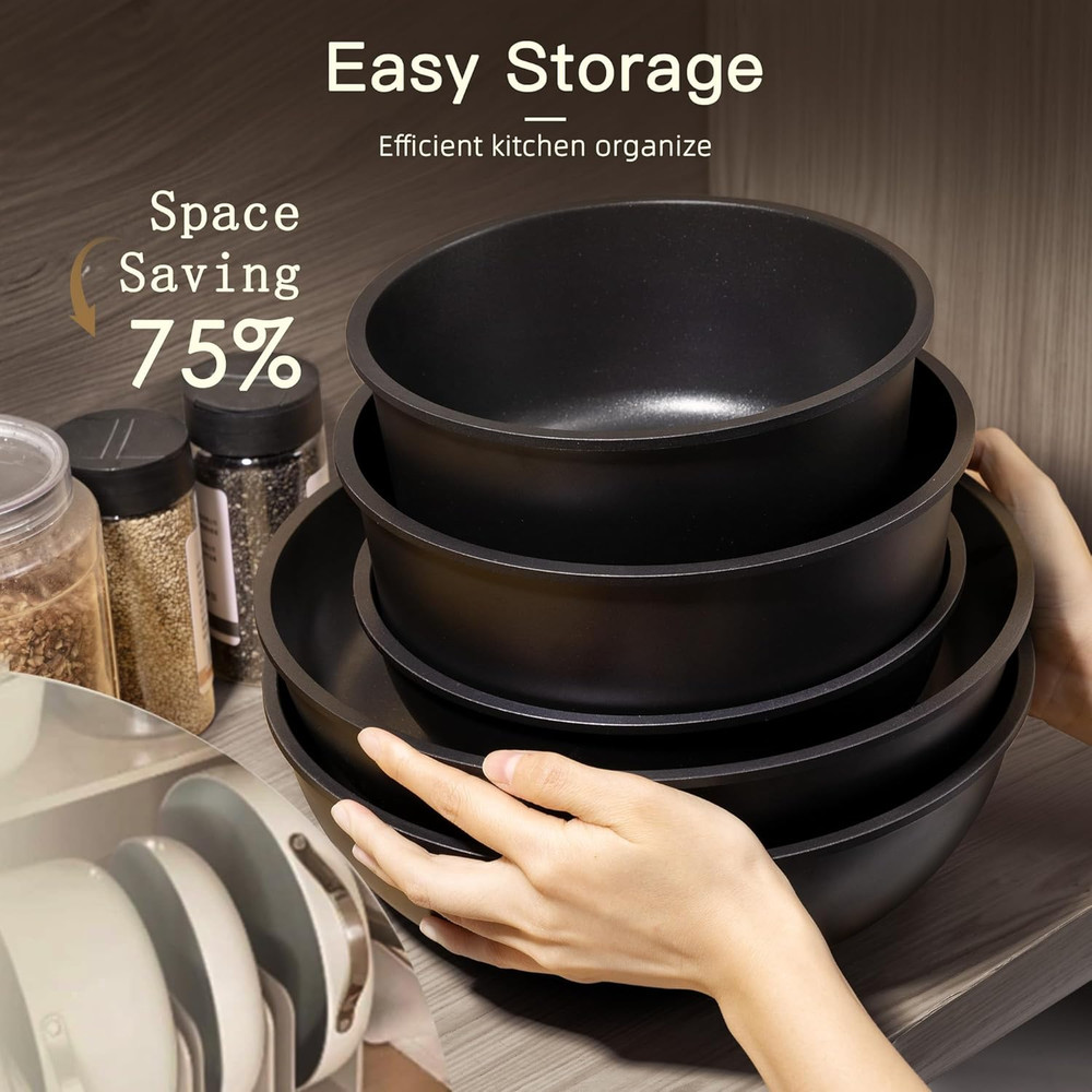 21PCS Nonstick Ceramic Cookware Set Removable Handle Stackable Induction