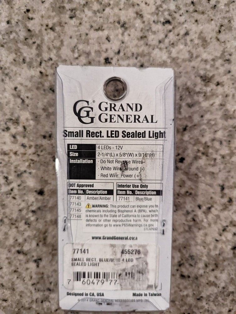 Grand General 77141 Small Rect. Blue/4 LED Sealed Light, 1 Pack