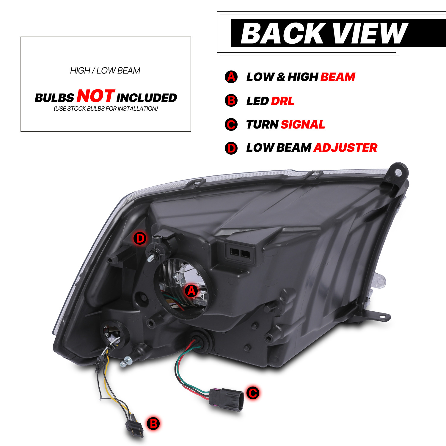 L+R Amber Corner OE Style Headlight [LED LIGHT BAR] for 09-18 Ram 1500 2500 3500