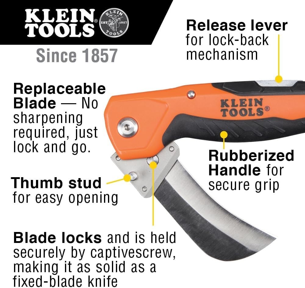 44218 Utility Knife, Electricians and Folding Pocket Knife with Hawkbill Blad...