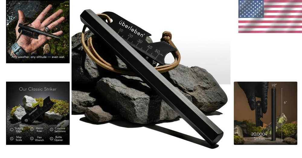 Dependable Ferro Rod Fire Starter - Compact Design with Multi-Function Striker