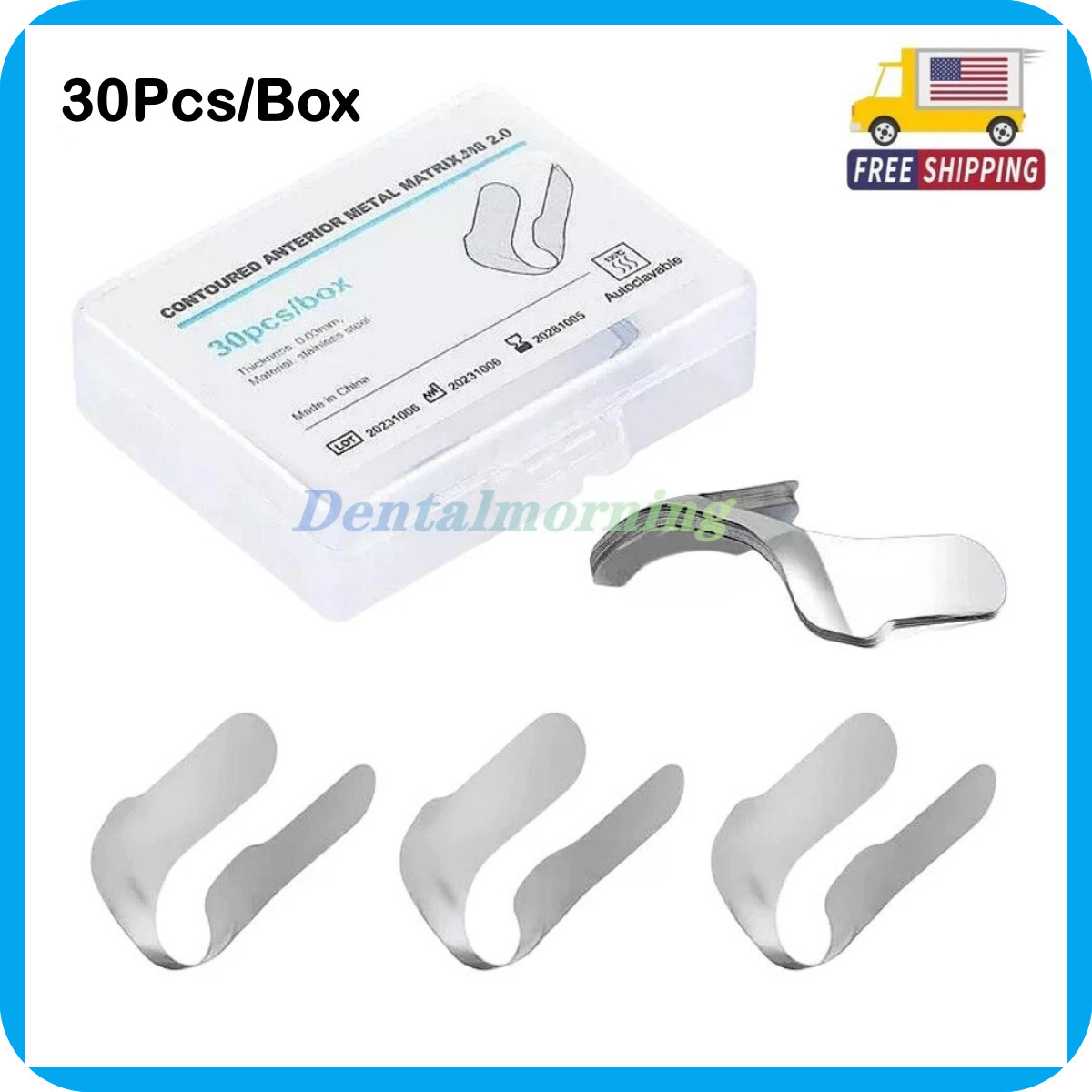 30Pcs Dental Matrix Contoured Anterior Metal Matrix M8 Twin Anterior Matrices
