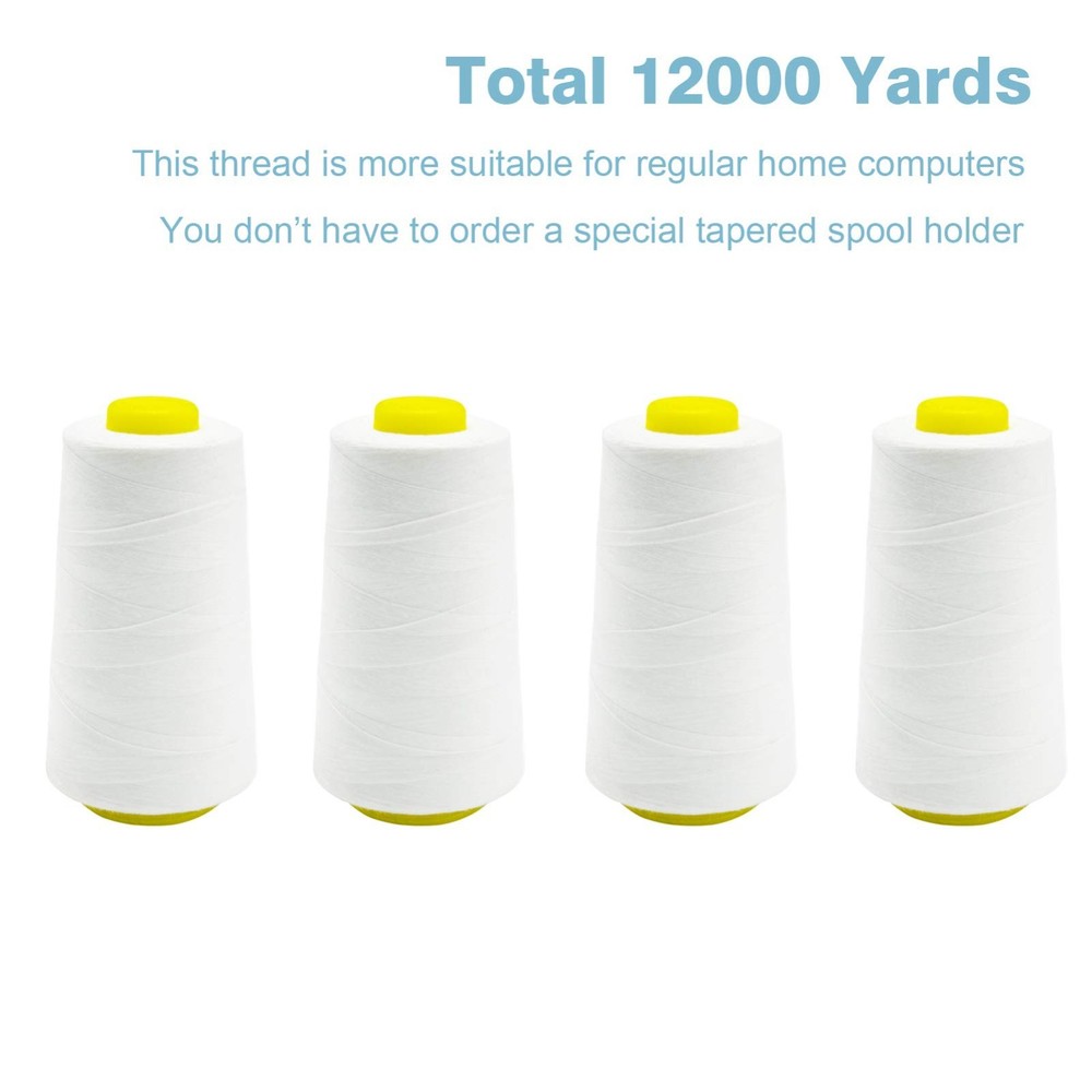 White Thread For Sewing, Polyester Serger Thread, 4 Cones With 3000 Yards Each