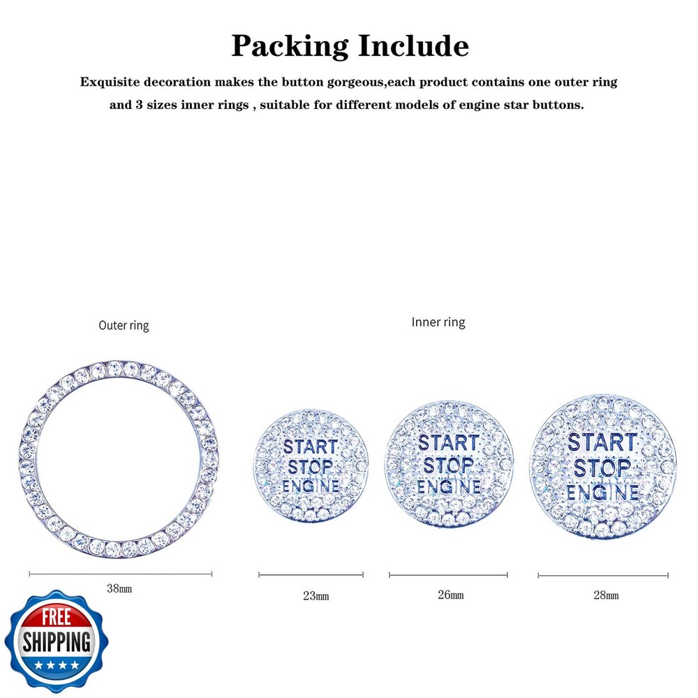 Engine Start Stop Button Bling Ring Cover,Key Ignition Starter and Knob Ring