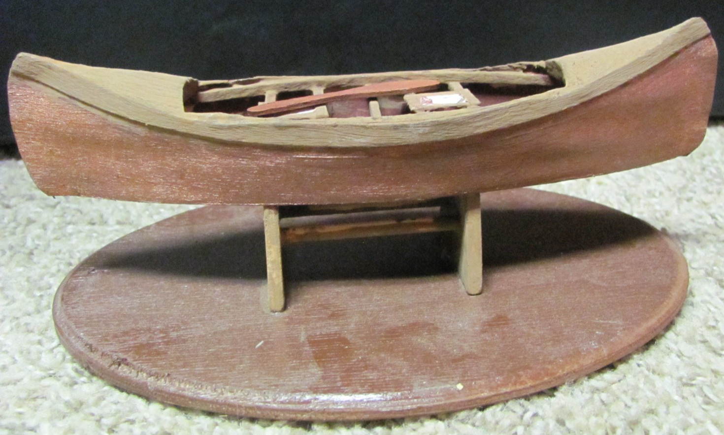 Beautiful Wood Carved Canoe and (2) Native American Moccasins