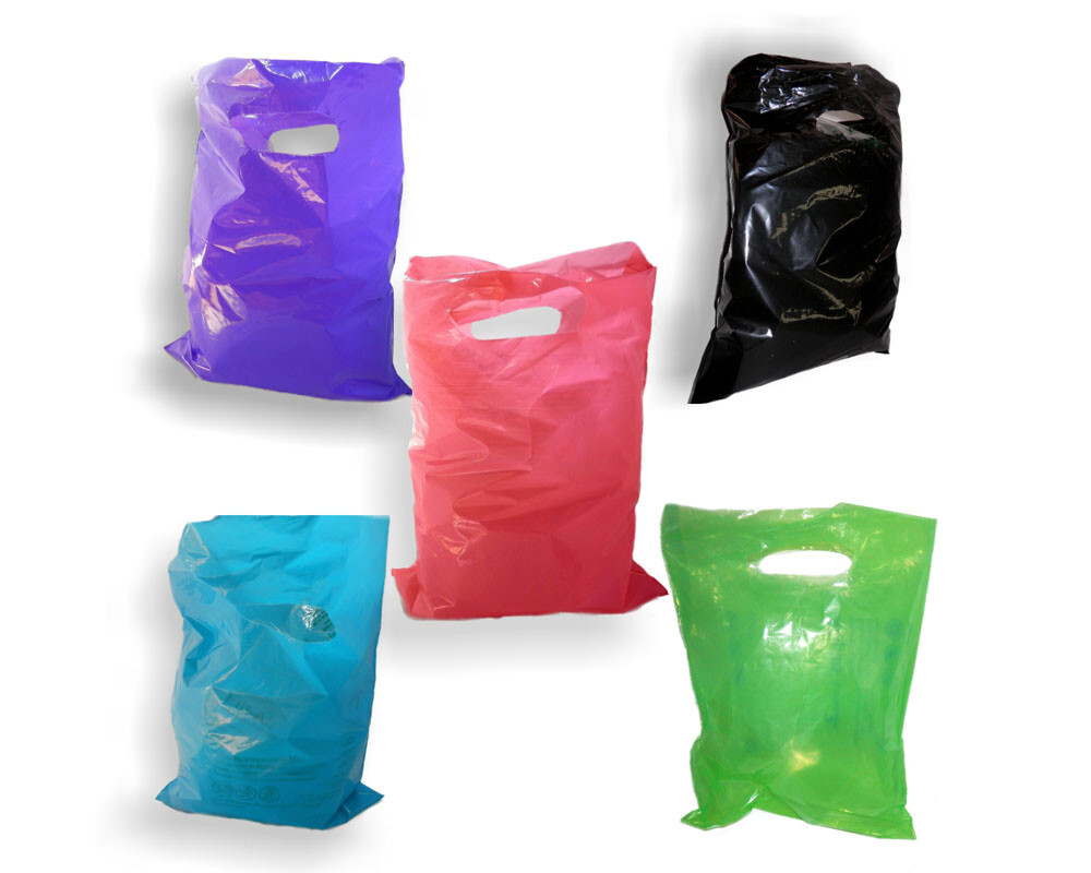 9" x 12" Colored PLASTIC MERCHANDISE Bags Retail Store Bags w/Die Cut Handles
