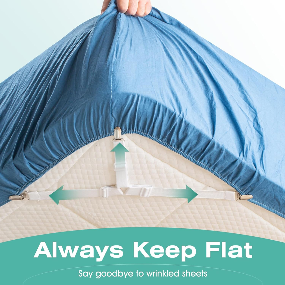 Bed Sheet Straps Easy to Install Fitted Triangle Clips Adjustable White 4 Pcs